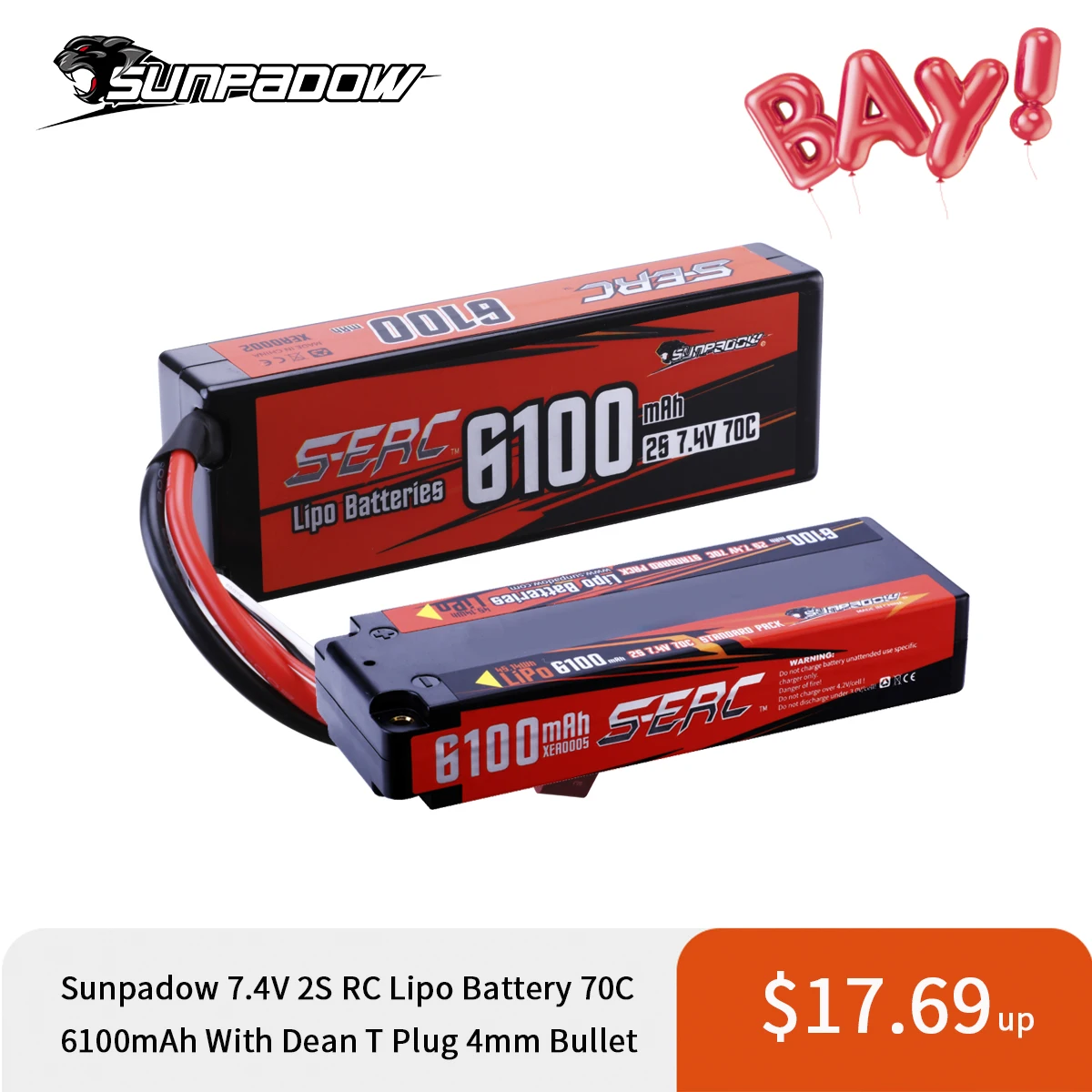 Аккумулятор Lipo Sunpadow 7 4 В 2S Жесткий Чехол 6100 мАч 70C с вилкой Deans T патрон мм для