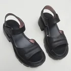 Сандалии женские из натуральной кожи, босоножки на платформе, легкая подошва из ЭВА, туфли на высоком каблуке, черные, лето, 100%