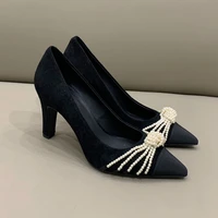 brand fashion genuine leather office heels ladies comfortable spring summer high heel shoes classic black pearl shoes