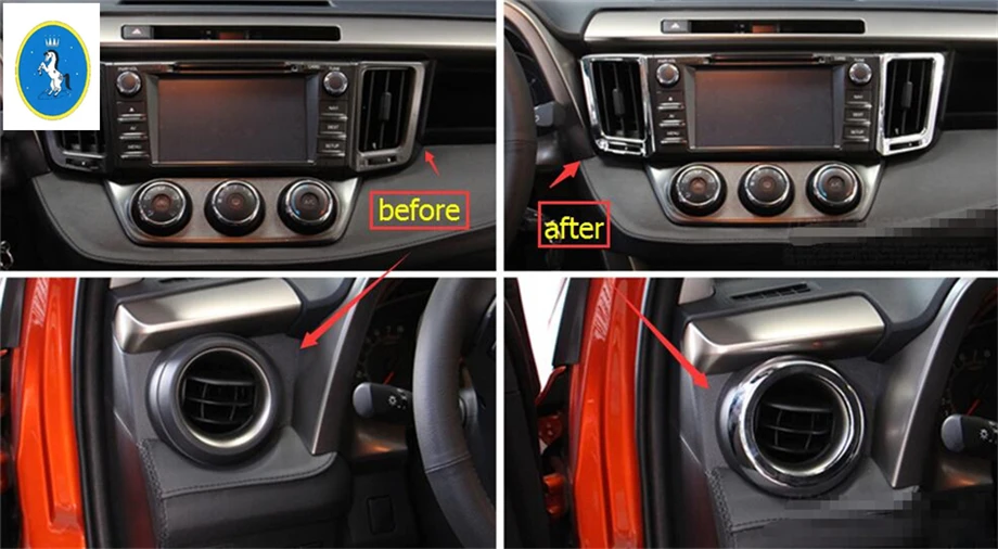 

Yimaautotrims Accessories Air Conditioning AC Outlet Vent Ring Cover Trim 4 Piece Bright For TOYOTA RAV4 RAV 4 2016 2017 2018