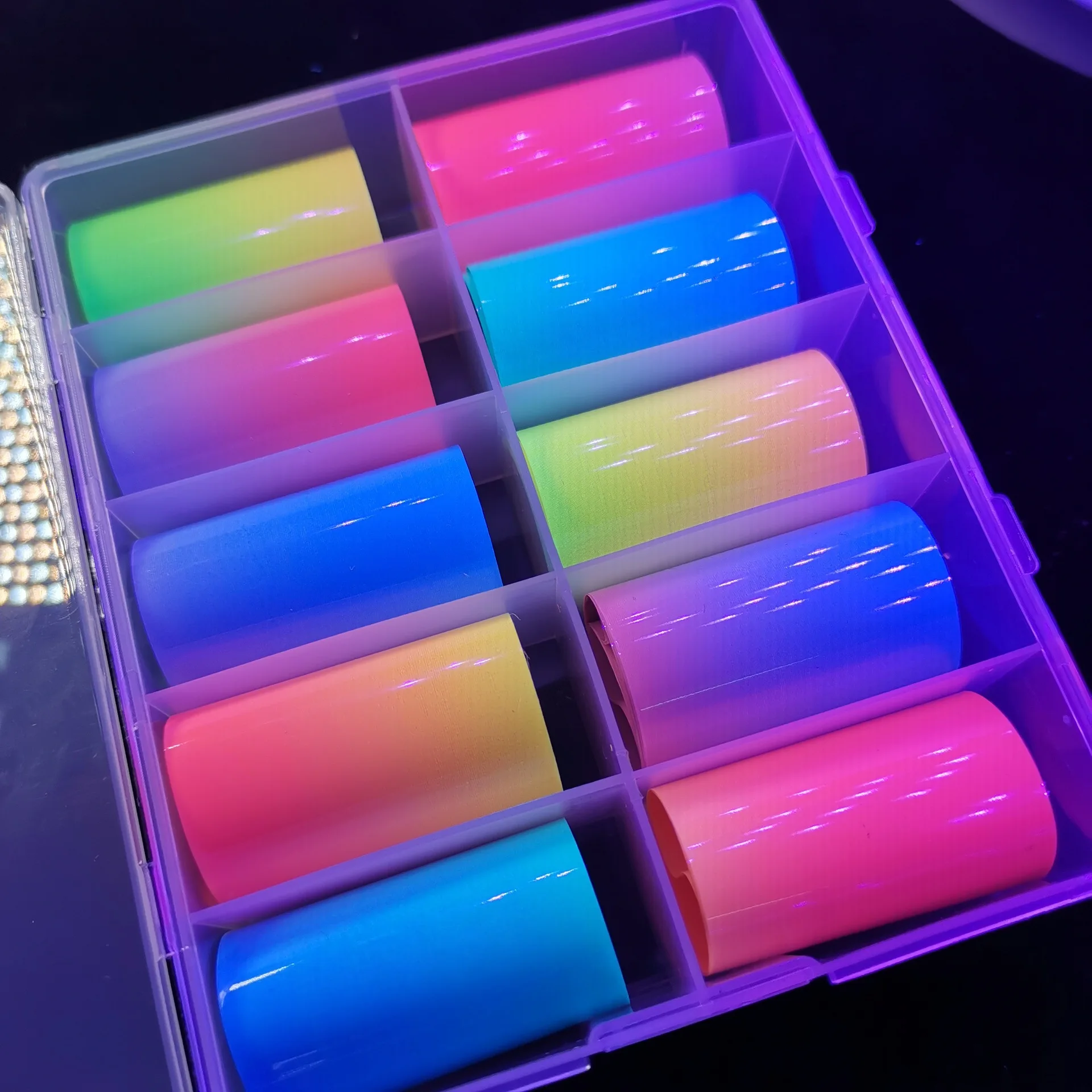 

Nail Fluorescent Seven Color Stickers Paste Ins Color Fluorescent Nail Star Transfer Box Designer Nail Stickers Nail Decoration