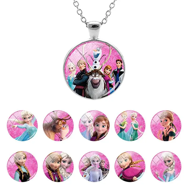 

Disney Frozen Princess Elsa Anna Snow Glass Dome Pendant Chain Girls Necklace Cabochon Jewelry Summer Holiday Gifts New SQ145-25