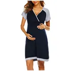 40 # женское платье для беременных с коротким рукавом Цвет блок с v-образным вырезом Грудное вскармливание Ночная рубашка платье элегантные вечерние платья для женщин
