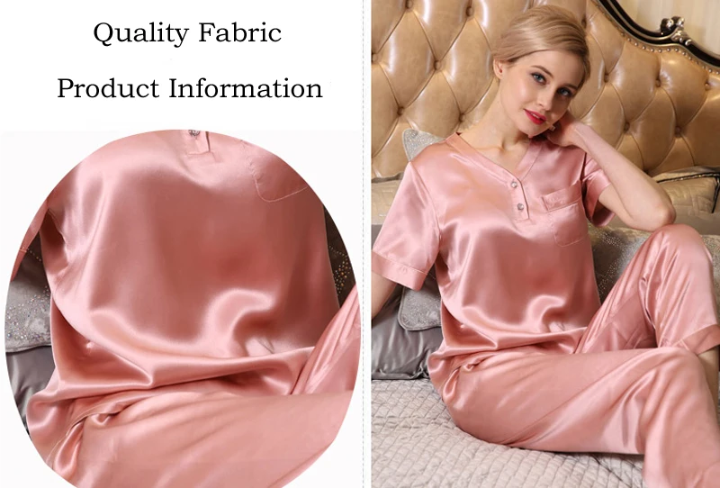 Womens Silk Pajamas Short Set 19MM 100% Pure Silk Ladies Short Sleeve For Summer Silk Sleepwear Size M L XL