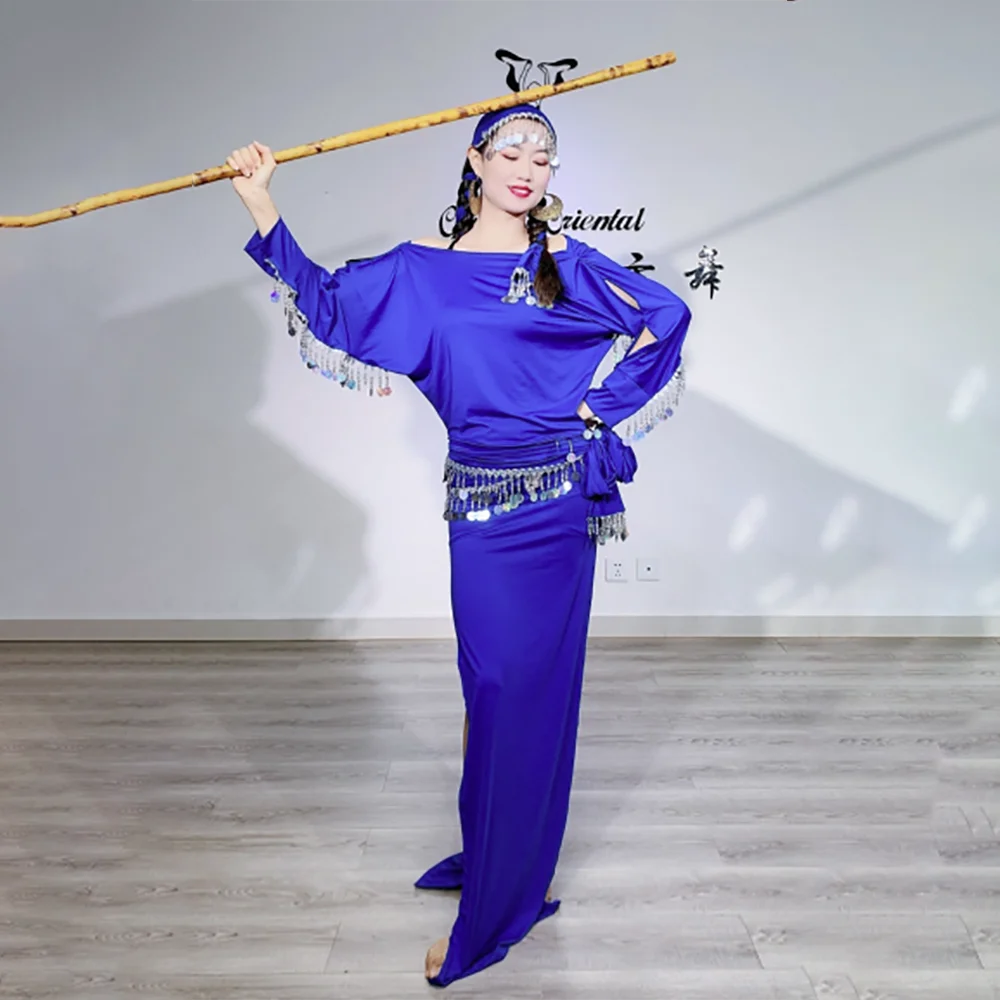 Одежда для танцев живота с пайетками одежда выступлений платья тяжелой