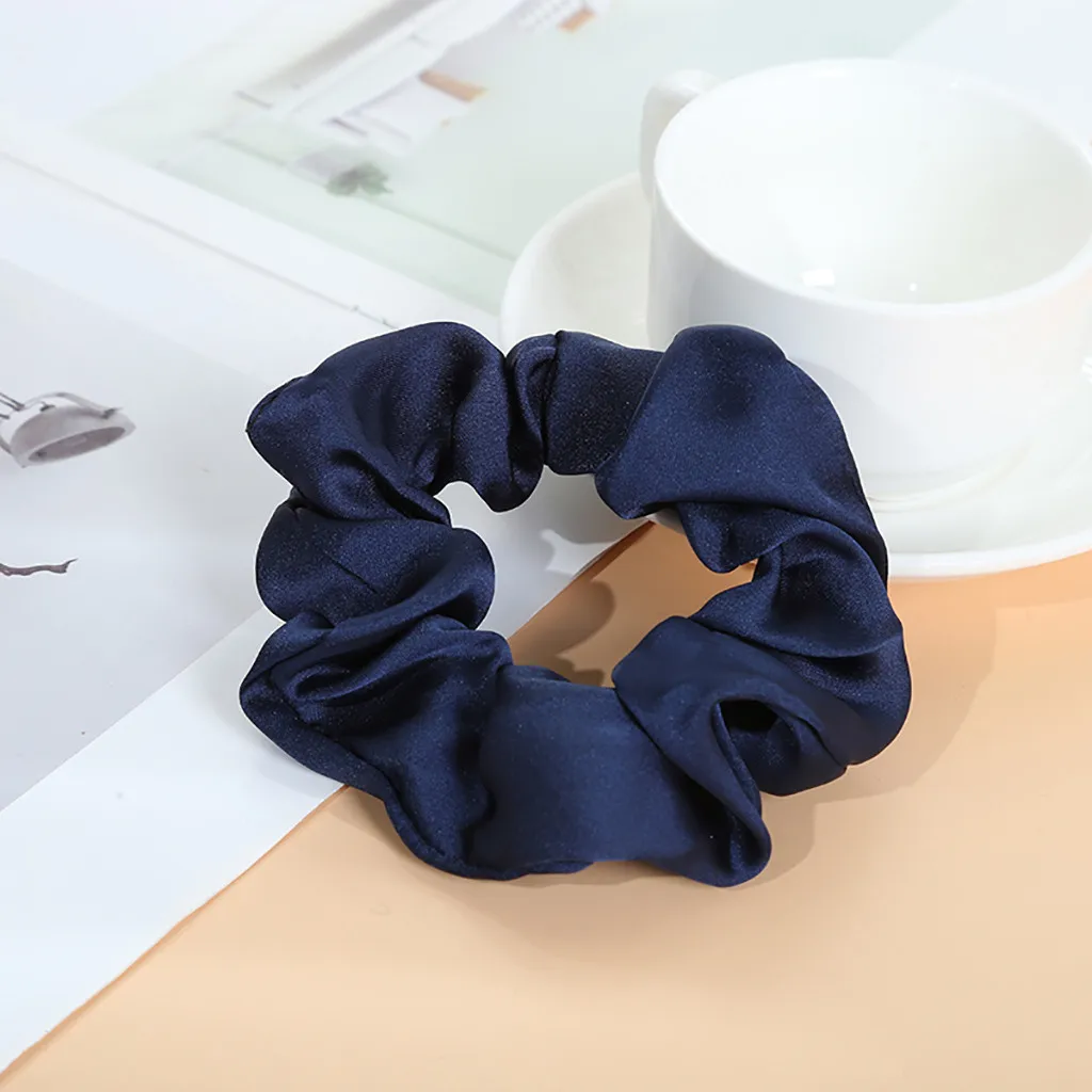 Dark Blue Атласные резинки для волос женские эластичные резинки для волос головные уборы для девушек яркий цвет Шелковый конский хвост держатель аксессуар для волос# L - Цвет: Dark Blue