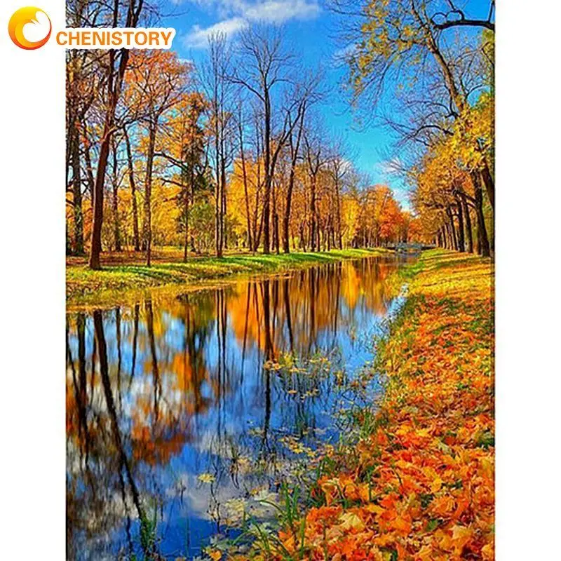 

CHENISTORY Acrylic Painting By Numbers For Adults With Frame Autumn Forest Landscape Wall Art Picture By Numbers Diy Gift