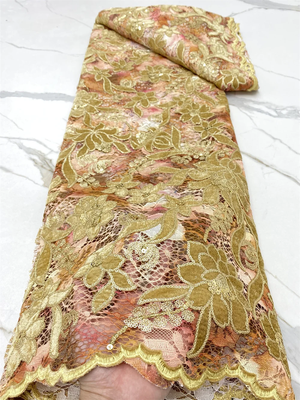 

Fashion Velvet Tulle Lace Fabric 5 Yards 2021 High Quality Nigerian Wedding Bridal Sequin Embroidery African Lace Fabric 4633B