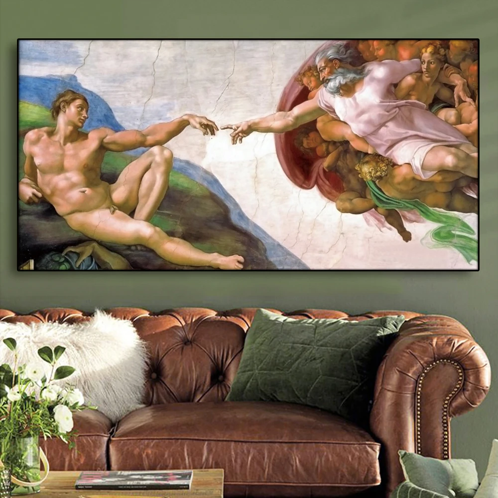 

Laeacco《The Creation of Adam》 by Michelangelo Painting Canvas Art Oil Painting Poster Pictures Wall Decor Modern Home Decoration