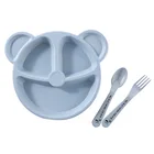 3 шт.компл. детская миска, ложка, вилка, кормление, столовая посуда, мультяшный медведь, детские блюда, столовая посуда, антигорячая тренировочная обеденная тарелка
