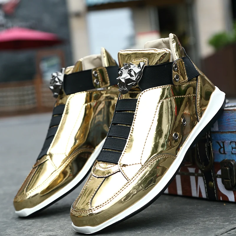 Gold-3 Sooneeya High Top Patent Leather Casual Shoes Men Glitter Luxury Boots Male Driving Shoes Brand Designer Bling Leather Shoes - Цвет: Gold-3