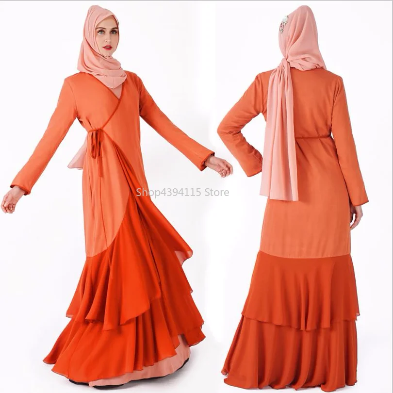 muslim adult fashion cardigan abayas female big swing ruffles stitching islamic abaya kimono prayers clothes wq1052 | Тематическая