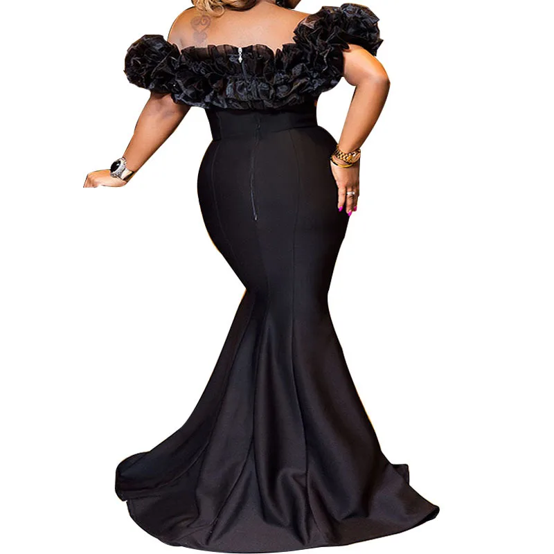 

Mermaid Dress for Women Plus Size Sexy Ruffles Slash Neck Red Bodycon Dress 3xl Stretch Knit Evening Pencil Dresses Clubwear
