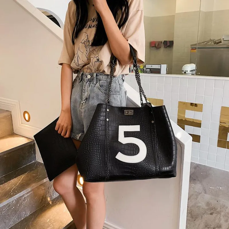 Сумка на плечо женская с цифровой текстурой под крокодила составная