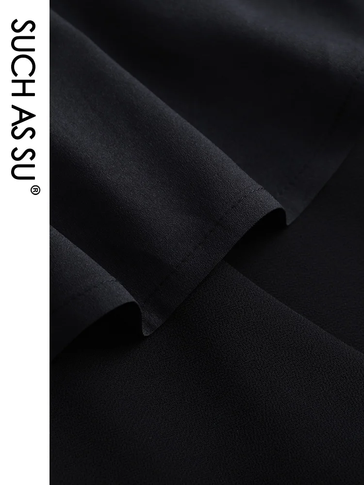 

SUCH AS SU New Mid Long Pleated Skirts Womens Summer Black Chiffon Mermaid Skirt High Waist Ruffle Skirt S-3XL Size Slim Fema