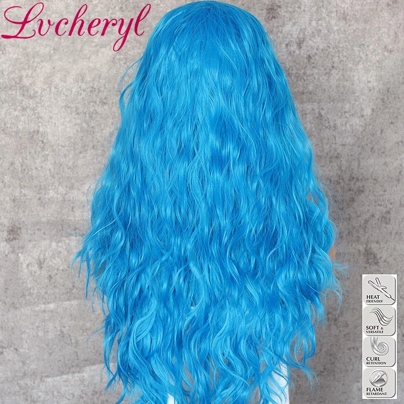 Lvcheryl 13X3 парики на шнурках спереди смешанный синий цвет длинные натуральные волнистые синтетические парики на фронте