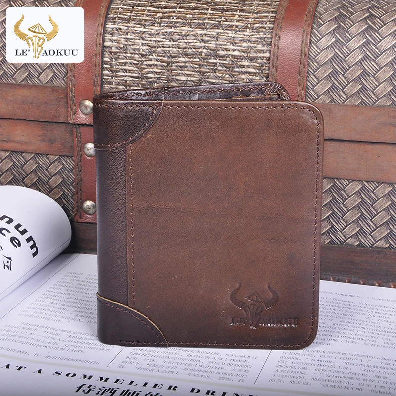 Роскошный кофейный качественный кожаный кошелек с передним карманом Мужской