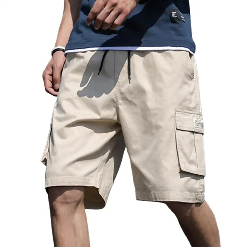 

Men Solid Color Knee Length Wide Leg Multi Pockets Cargo Shorts Streetwear Mid Waist Tooling Shorts for Training Summer Beach