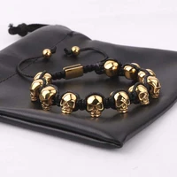 men jewelry bracelet stainless steel skull braided wrap beads bracelet for men