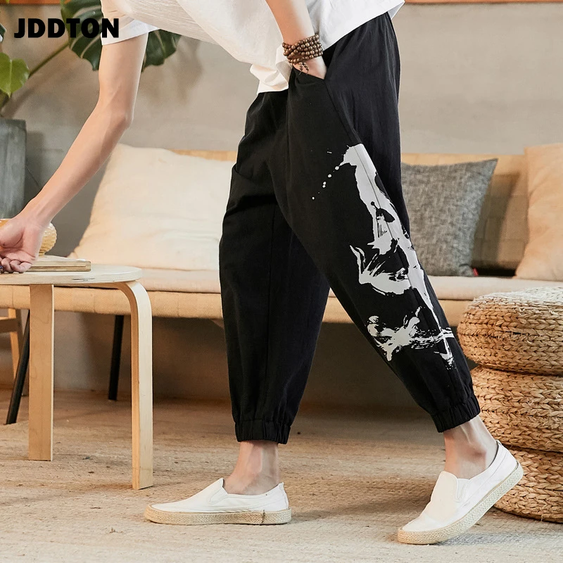 Мужские хлопковые и льняные шаровары JDDTON повседневные свободные штаны в