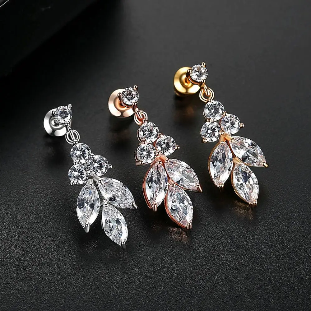 Модные серьги SLBRIDAL с фианитами свадебные класса ААА кристаллами женские