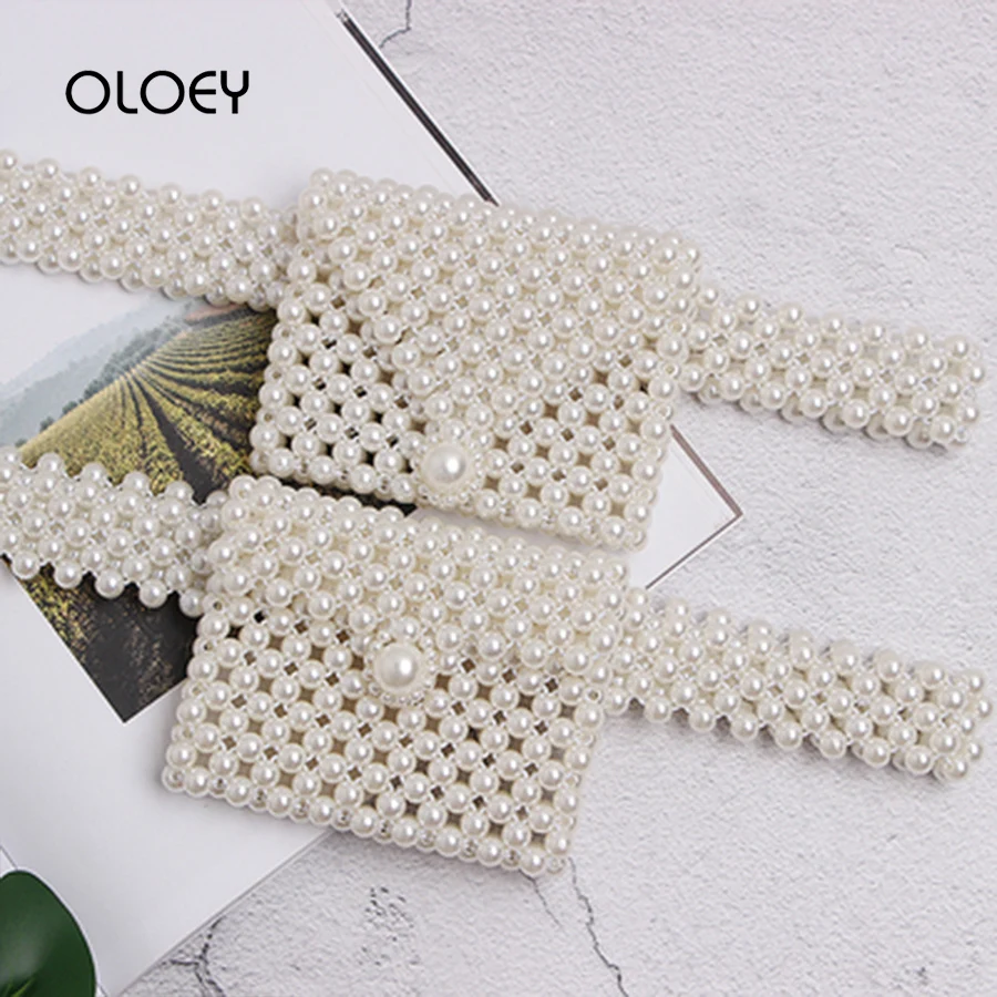 Роскошная брендовая сумка с жемчугом и бусинами поясная женская на ремне модная