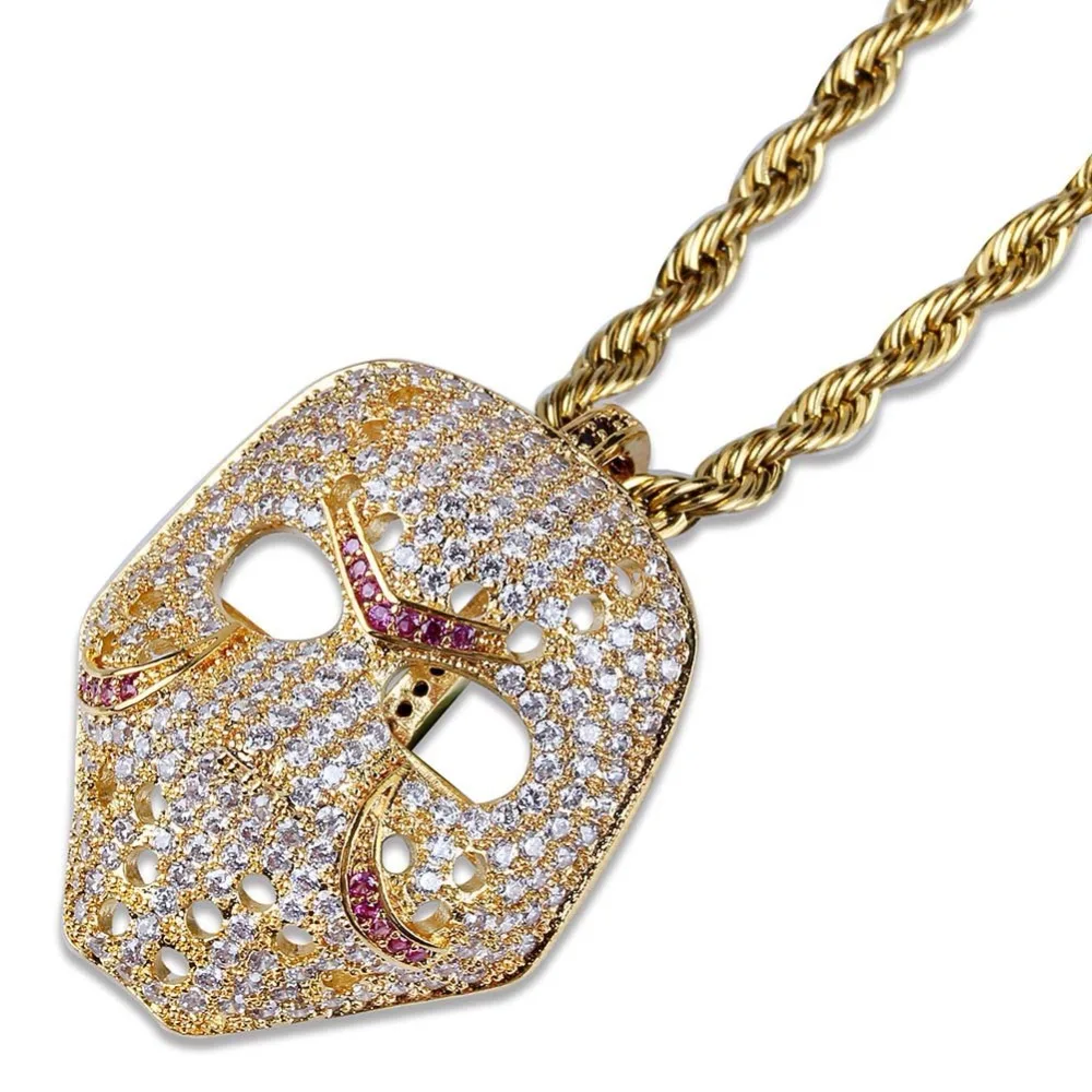 

Fashion Hip Hop Iced Out Mask Pendant Necklaces Pave Setting Cubic Zirconia Popular Pendants Necklace Hiphop Jewelry Gifts