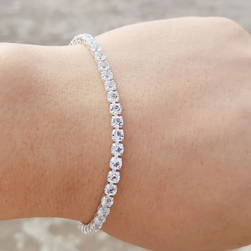 Браслет для тенниса из кубинской цепи с кристаллами циркония серебряного цвета