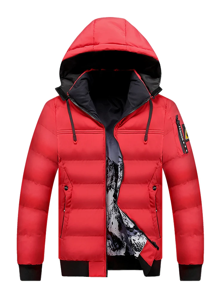 Winter Warm Men Solid Color Casual Parkas New Brand Men's Hood Collar Warm Thick Jacket Male Fashion Thermal Winter Parka Hat