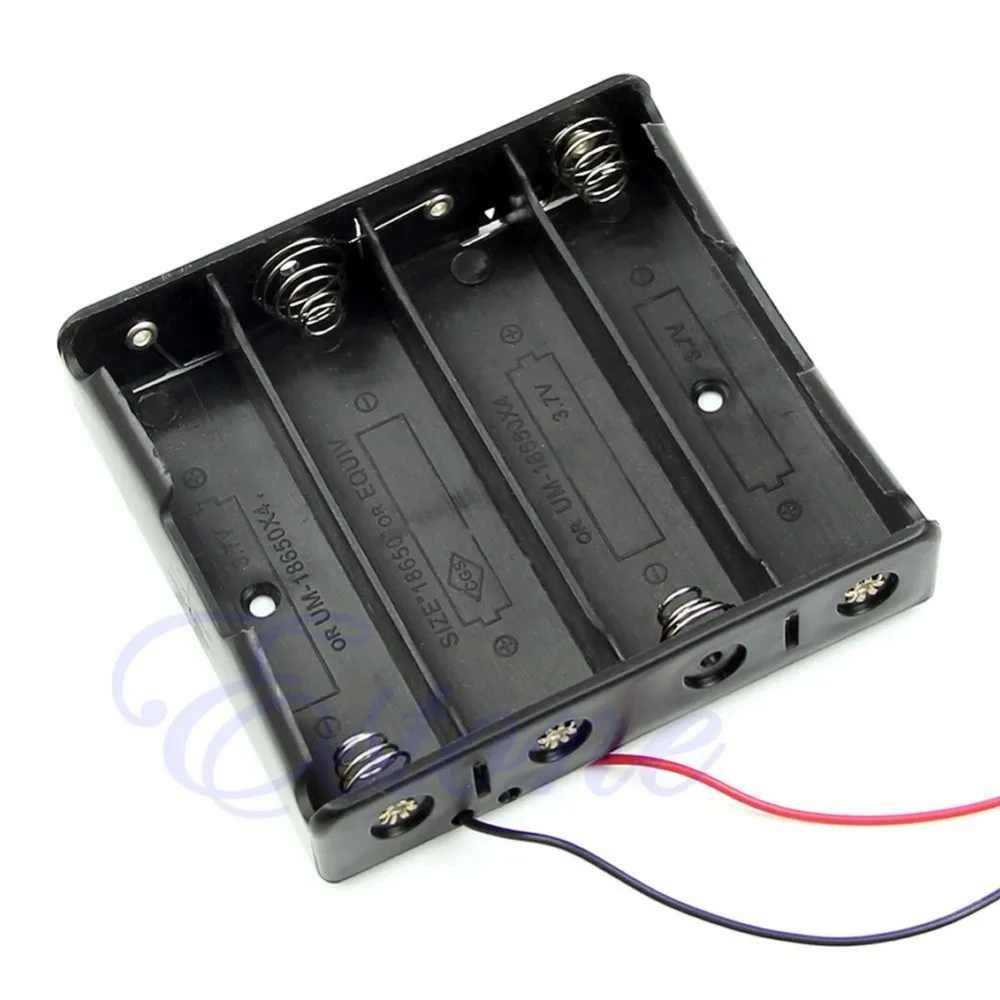

1pc New Plastic Storage Box Case Holder Black For 4pcs Battery 18650 With 6" Wire Leads 4x18650