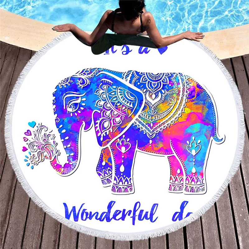 

Elephant series large round beach towel adult tassels world map summer bath towel printed microfiber 150cm yoga mat