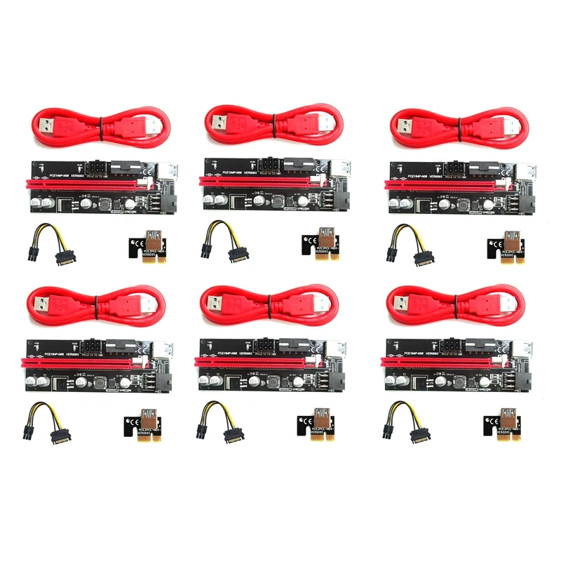 

HOT-VER 009S PCIE Riser 1X to 16X Graphics Extension Card for GPU Mining Riser Card Extender , PCI Express Adapter, 6-Pack