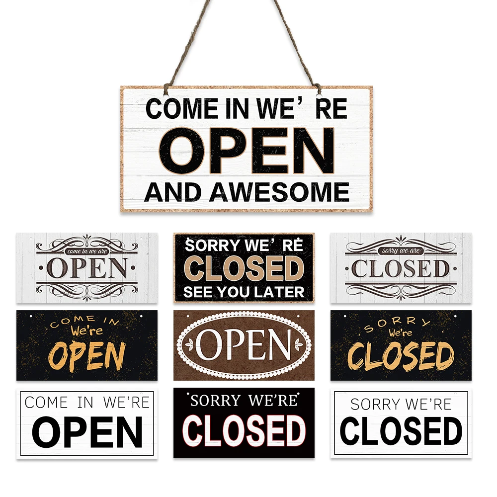 

Open and Closed Wooden Plaques Rectangular Opening Proofing Decoration Plate Shop Store Cafe Bar Pub Wall Decor