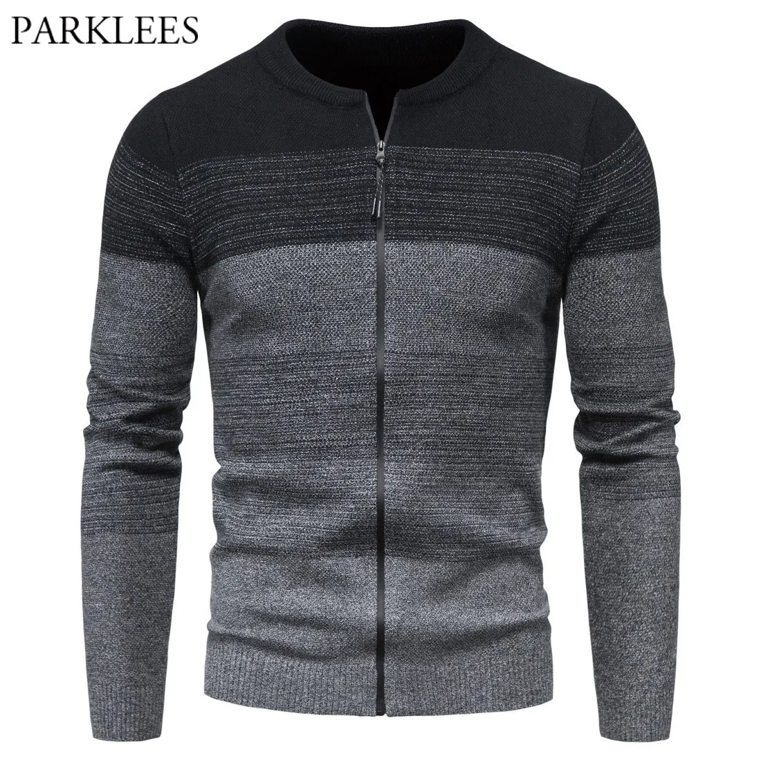 

Gradient Cardigan Sweater Men Brand Zipper Knitted Sweaters Jacket Coat Casual Slim Pull Homme Elastic Knitwear Jersey Hombre