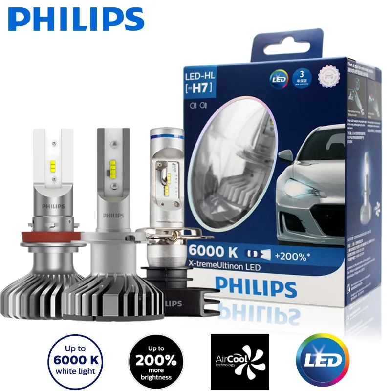Philips 12 V H4 H7 H11 HB3 HB4 H1R2 9005 9006 9012 6000 K + 200% более яркие фары H8 H16 противотуманная