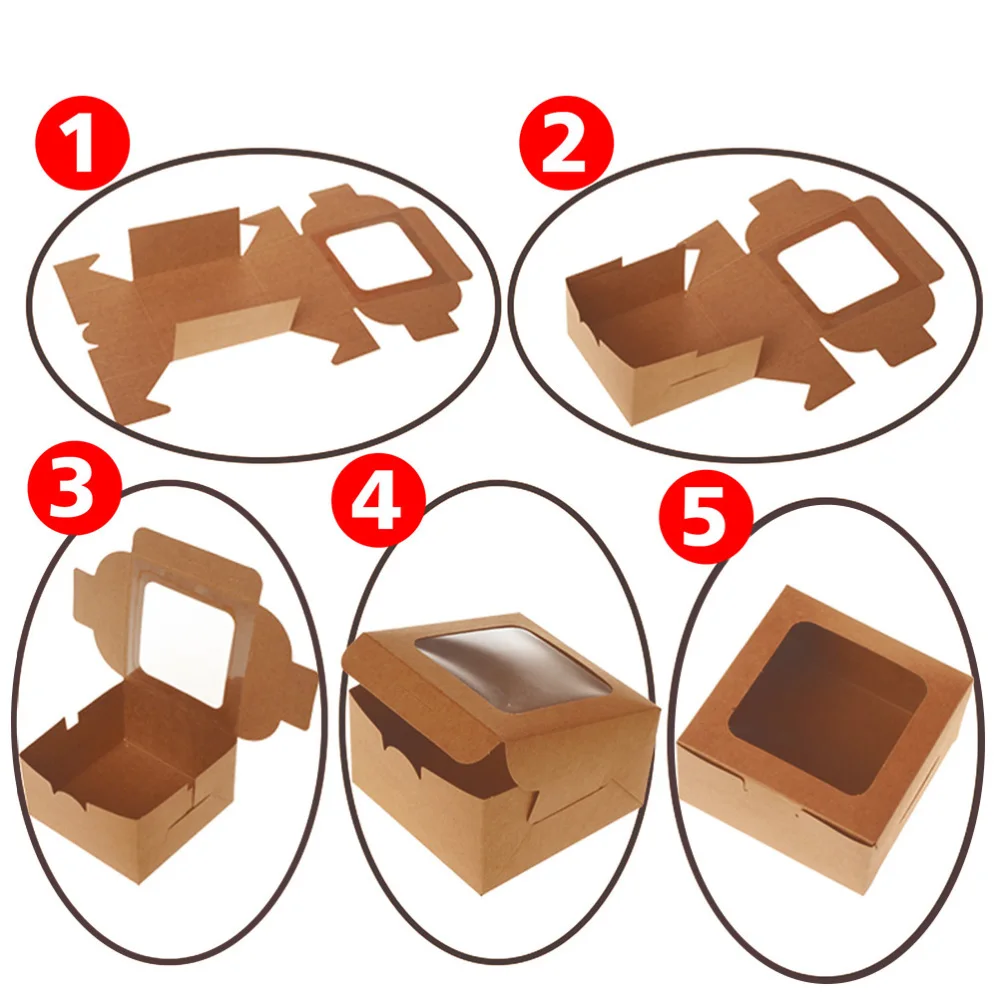 10 шт. коробки для выпечки с прозрачным окном кексов подарочные из крафт бумаги