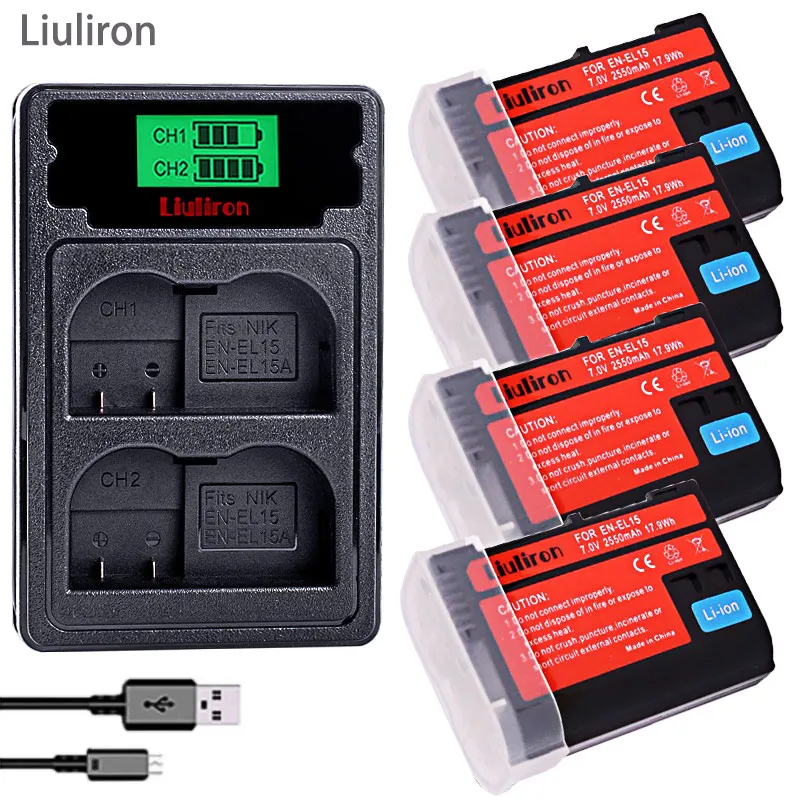 charger and 4battery Bateria EN EL15 EN-EL15A ENEL15 EN-EL15 Батарея пакет для Nikon D500 D600, D610 D750 D7000 D7100 D7200 D800 D800E D810 D810A& 1 v1 - Цвет: charger and 4battery