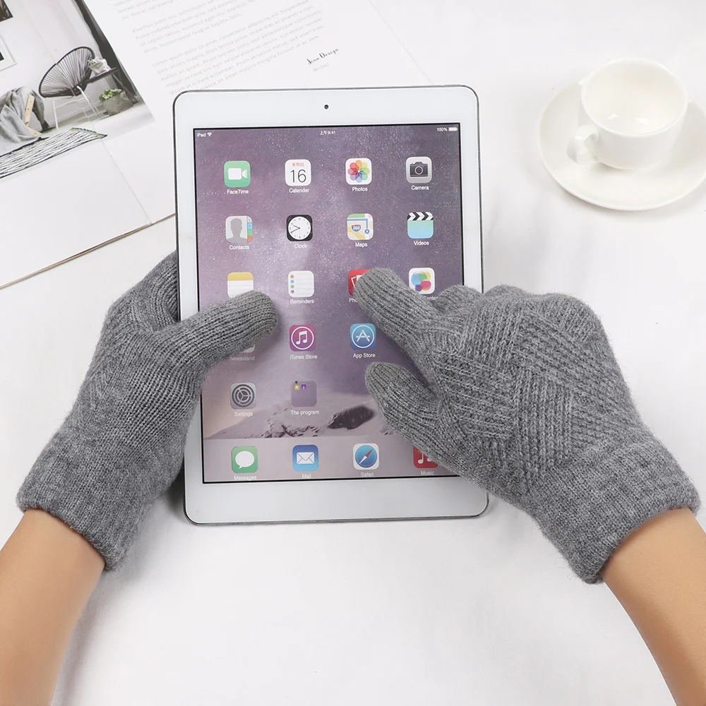 

Winter Knitted Full Finger Gloves Men Women Solid Woolen Warm Mittens Winter Warm Touch Screen Gloves Cycling Driving Gloves