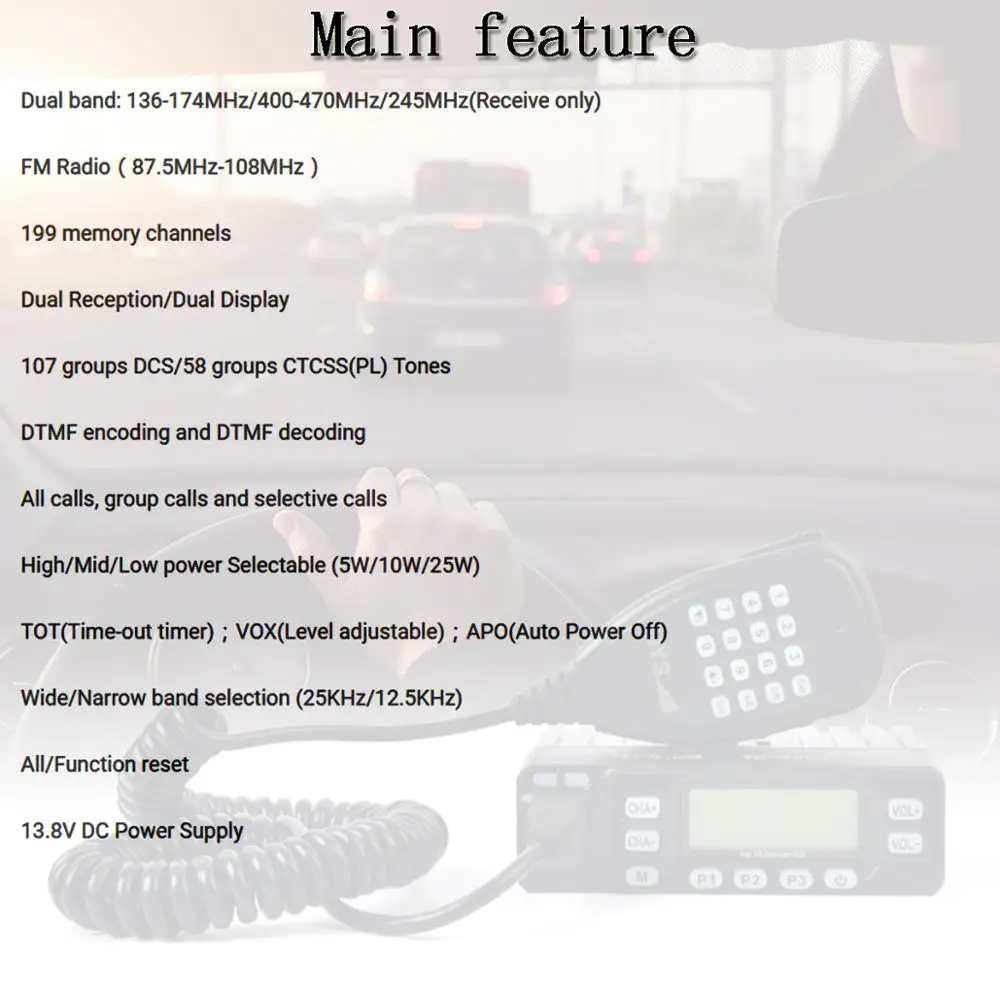 

HYS Mini Car Mobile Radio 25W Dual Band VHF UHF 144/430MHz FM Transceiver 10km Amateur Ham Radio