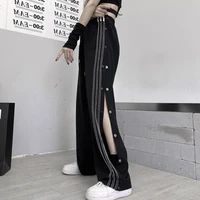 black elastic waist wide leg pants korean fashion trousers plus size soft sweatpants women streetwear hip pop pockets pant solid