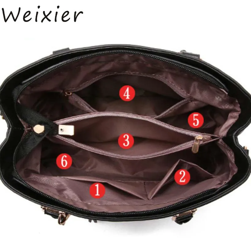 WEIXIER New Luxury Women Bag 2 Pieces Set solid bag Fashion Shoulder Messenger PU Leather Composite V1-71 | Багаж и сумки