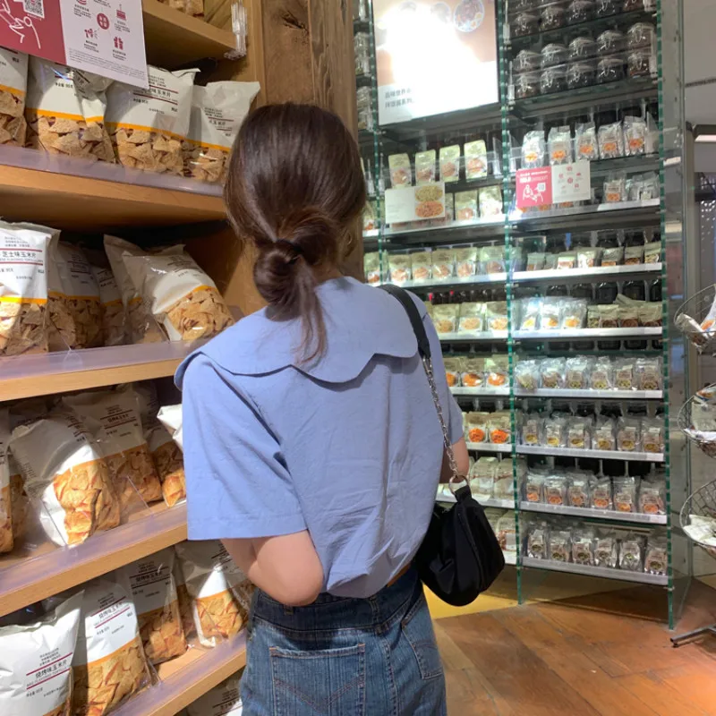 

2020 New Japan Style Cute Ruffled Collar Short Sleeve Shirts Womens Summer Casual Blouse Woman Kawaii Tops