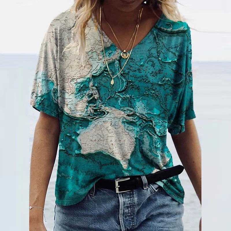 

Women Casual Short Sleeve Loose T Shirt Creativity Plus Size Ladies Tees Top Summer Streetwear V-Neck Butterfly Printed T Shirts