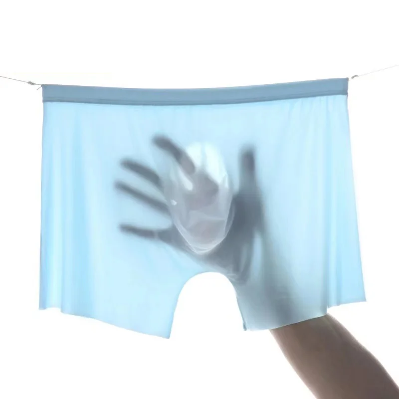 

4Pcs/Lot Men'S Underwear Boxer Shorts Summer Ice Silk Ultra-Thin Transparent Sexy Large Size Men'S Shorts