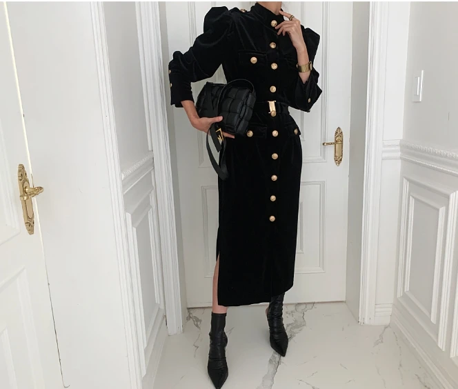 

Korean Style Women Spring Autumn Stand Collar Sexy Button Belt Slim Bodycon Dress Elegant Fashion Long Sleeve Party Dress
