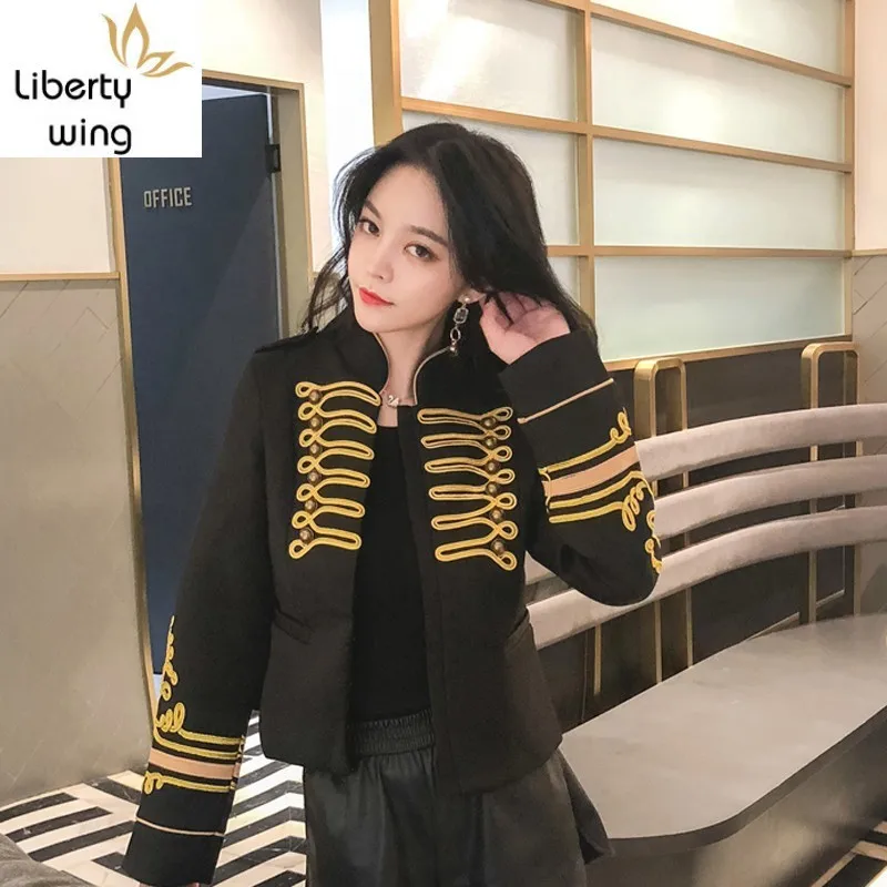 Женская короткая куртка с длинным рукавом готическая Черная приталенная в