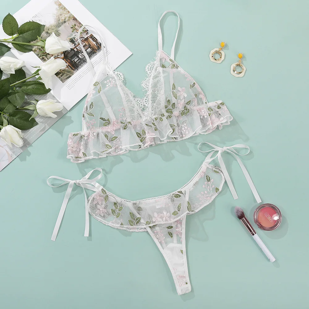 

Dropshipping Women's Mesh Transparent Underwear Set Sexy Lingerie Halter Bra Brief Sets See Through Erotic Lingerie Set Lenceria