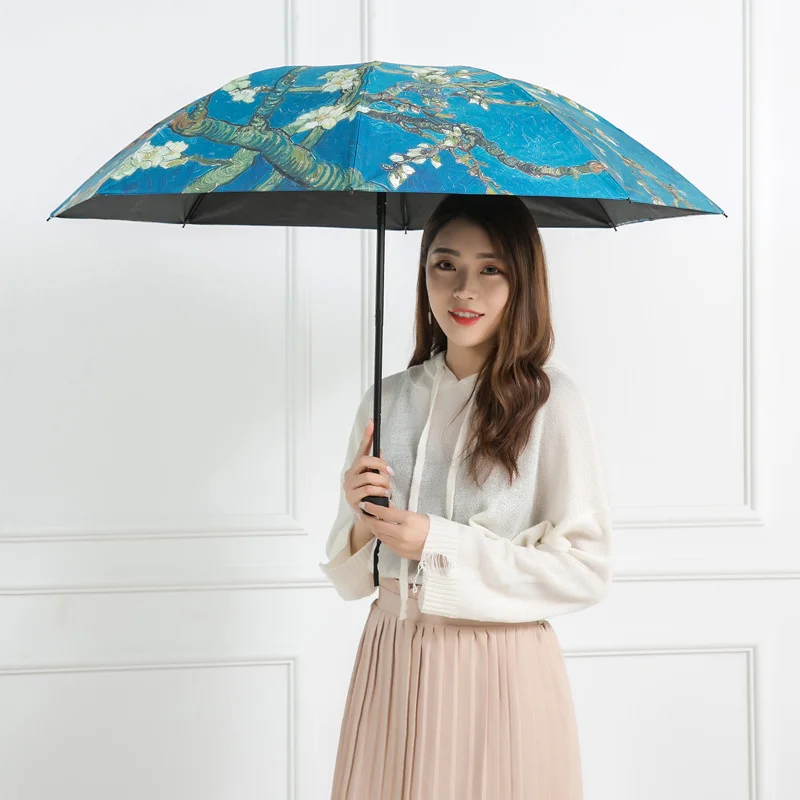 

Складной зонт с защитой от ветра, зонт с картиной Ван Гога маслом, зонт от солнца, женский зонт, открытый зонт от солнца