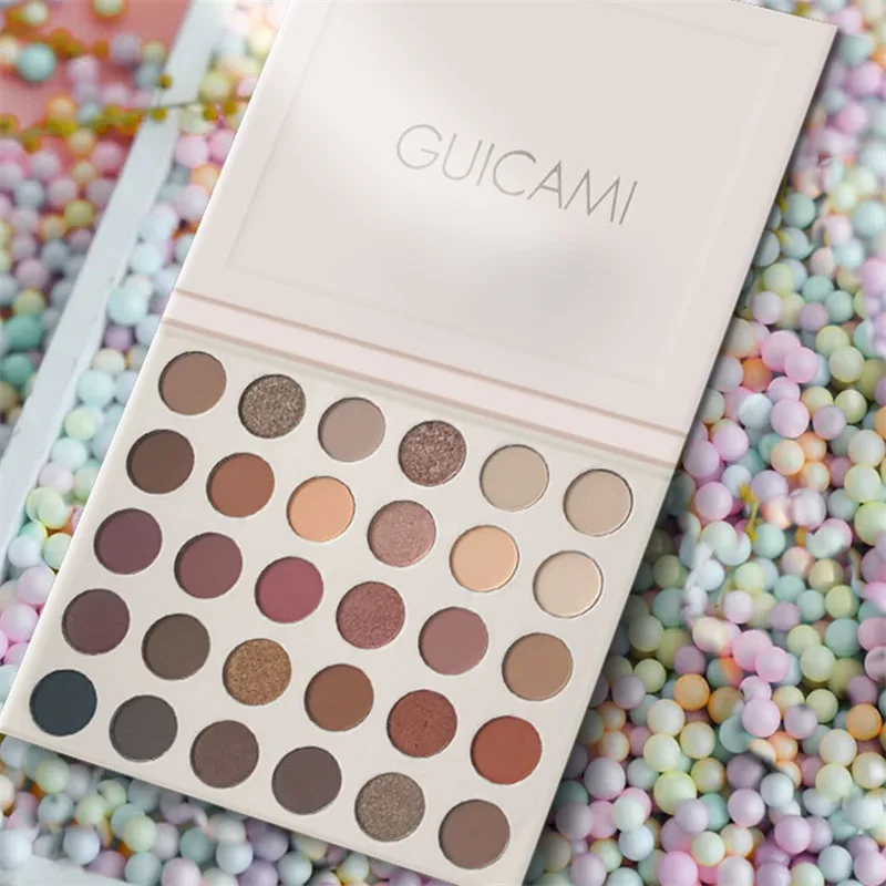 ГУИКАМИ Натуральная палетка теней для век Глиттер Перл, 30 цветов Легко наносится.