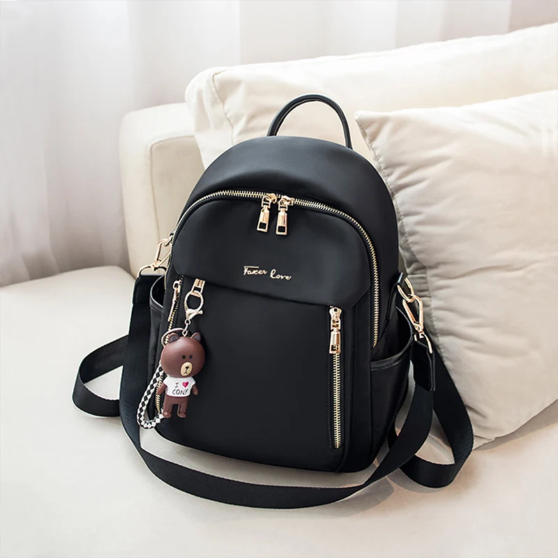 

LAORENTOU Women's Travel Backpack Oxford Cloth Nylon Backpack Wild Anti-theft Large Capacity Black Backpack Gift
